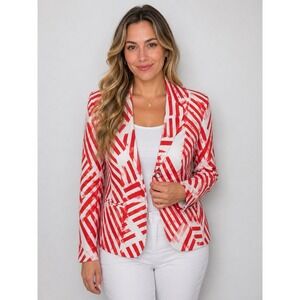 AIRFIELD Antonella Blazer Womens 36 S Red White Abstract Stretch Designer -3300